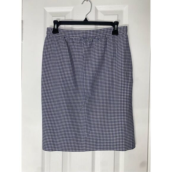 Celine Paris Blue White Houndstooth Straight Pencil Skirt, Size 40 / US Medium * - Picture 2 of 14